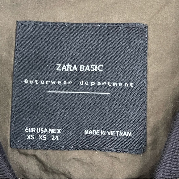 Zara Basics Olive Green Bomber Jacket Gold Zipper XS - Picture 3 of 3
